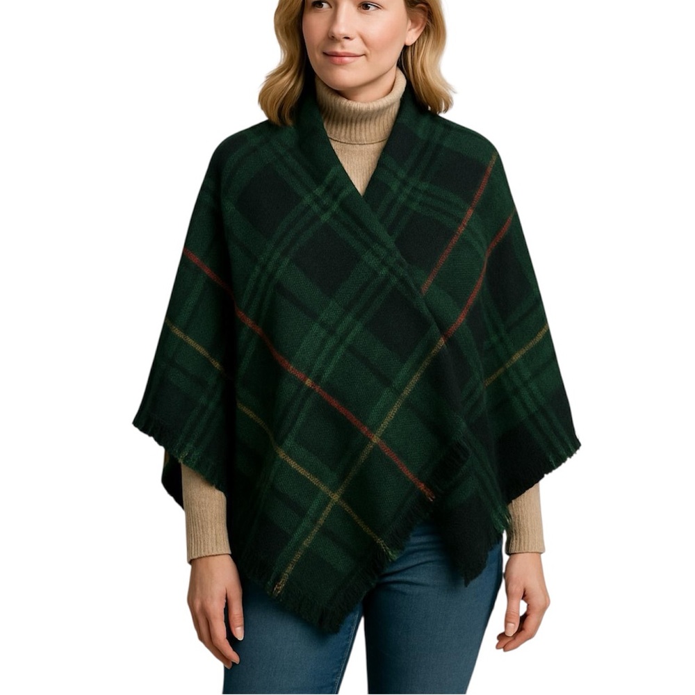 LA Express Acrylic Plaid Tartan Green Navy Versatile Wrap Shawl One Size